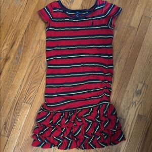 Adorable Ralph Lauren Red Striped Ruffle Kids Dress